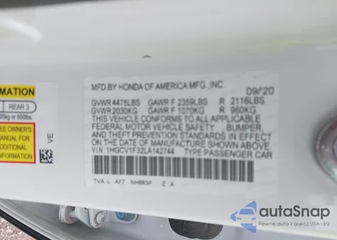 2020 Honda Accord Sport from USA, damaged, VIN 1HGCV1F32LA142744